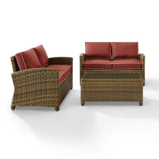 Crosley Furniture - Bradenton 3 Piece Outdoor Wicker Conversation Set Navy/Weathered Brown - 2 Loveseats & One Coffee Table - KO70165-SG veiw 2