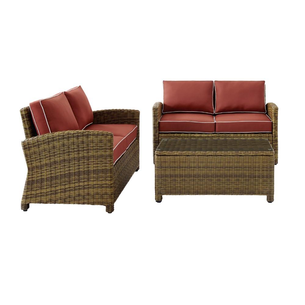 Crosley Furniture - Bradenton 3 Piece Outdoor Wicker Conversation Set Navy/Weathered Brown - 2 Loveseats & One Coffee Table - KO70165-SG veiw 3