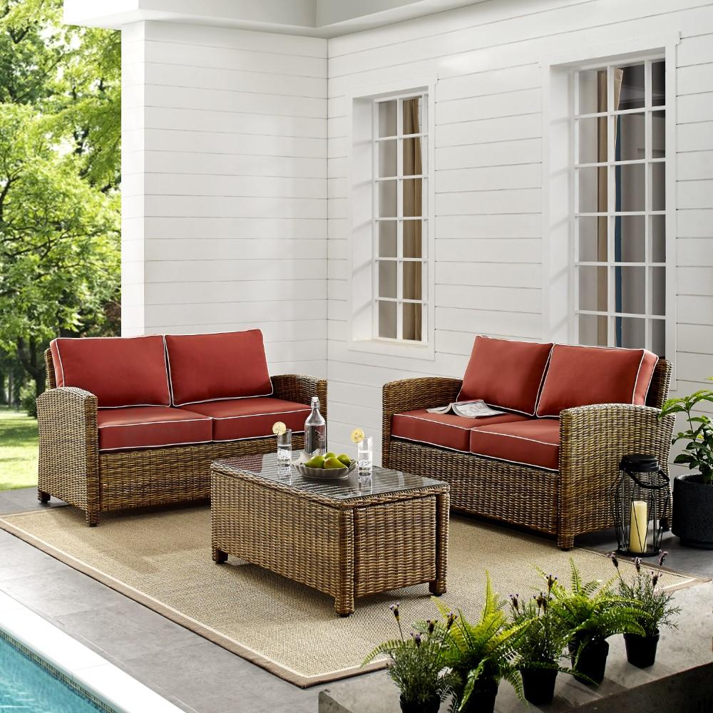 Crosley Furniture - Bradenton 3 Piece Outdoor Wicker Conversation Set Navy/Weathered Brown - 2 Loveseats & One Coffee Table - KO70165-SG veiw 4
