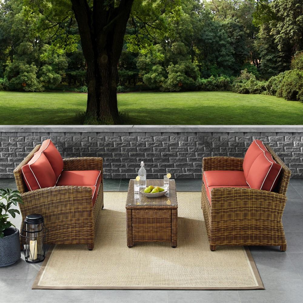 Crosley Furniture - Bradenton 3 Piece Outdoor Wicker Conversation Set Navy/Weathered Brown - 2 Loveseats & One Coffee Table - KO70165-SG veiw 5
