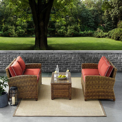 Crosley Furniture - Bradenton 3 Piece Outdoor Wicker Conversation Set Navy/Weathered Brown - 2 Loveseats & One Coffee Table - KO70165-SG veiw 5