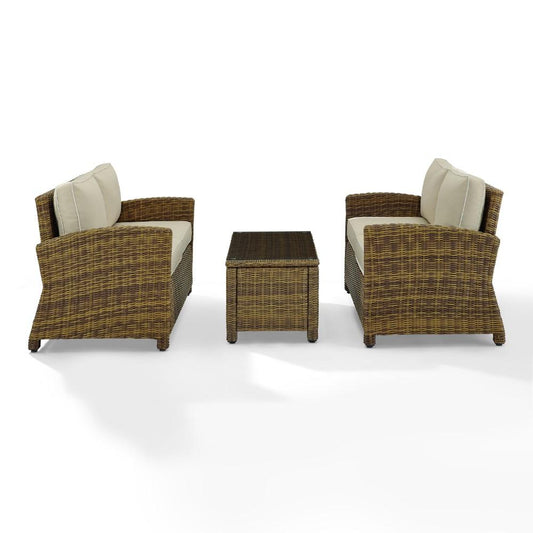 Crosley Furniture - Bradenton 3 Piece Outdoor Wicker Conversation Set Navy/Weathered Brown - 2 Loveseats & One Coffee Table - KO70165-SA veiw 1