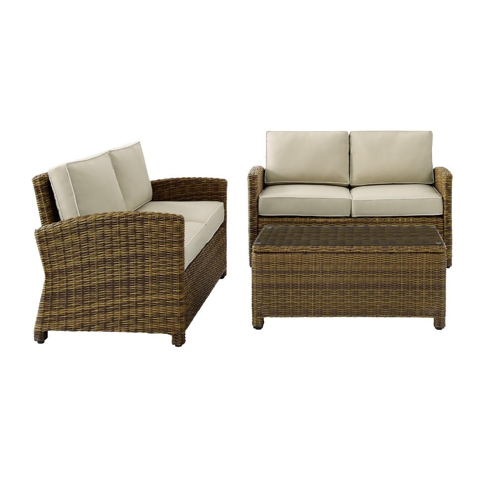 Crosley Furniture - Bradenton 3 Piece Outdoor Wicker Conversation Set Navy/Weathered Brown - 2 Loveseats & One Coffee Table - KO70165-SA veiw 3