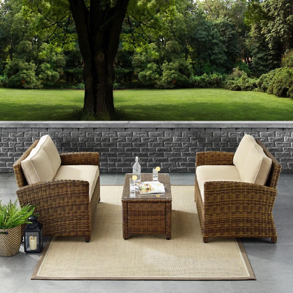 Crosley Furniture - Bradenton 3 Piece Outdoor Wicker Conversation Set Navy/Weathered Brown - 2 Loveseats & One Coffee Table - KO70165-SA veiw 4