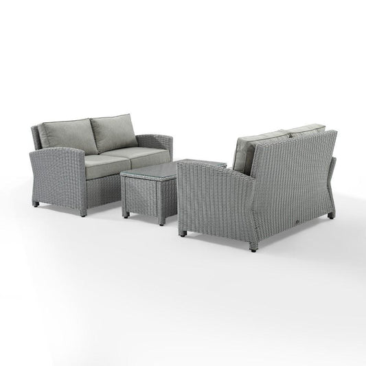Crosley Furniture - Bradenton 3 Piece Outdoor Wicker Conversation Set Gray/Gray - 2 Loveseats & One Coffee Table - KO70165-GY veiw 1