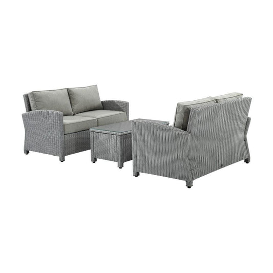 Crosley Furniture - Bradenton 3 Piece Outdoor Wicker Conversation Set Gray/Gray - 2 Loveseats & One Coffee Table - KO70165-GY veiw 2