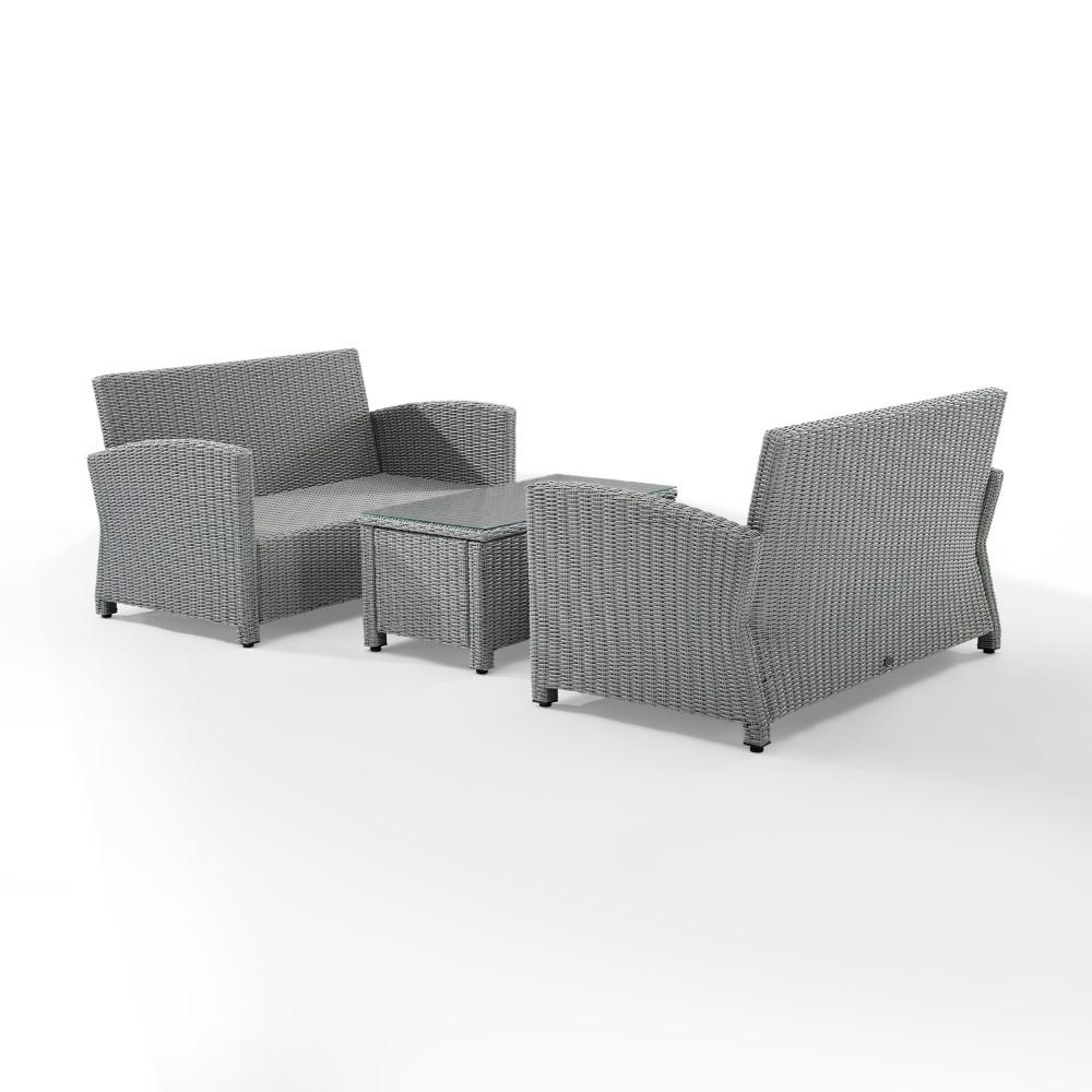 Crosley Furniture - Bradenton 3 Piece Outdoor Wicker Conversation Set Gray/Gray - 2 Loveseats & One Coffee Table - KO70165-GY veiw 3