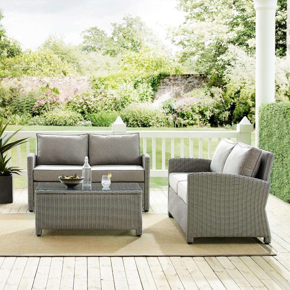 Crosley Furniture - Bradenton 3 Piece Outdoor Wicker Conversation Set Gray/Gray - 2 Loveseats & One Coffee Table - KO70165-GY veiw 4