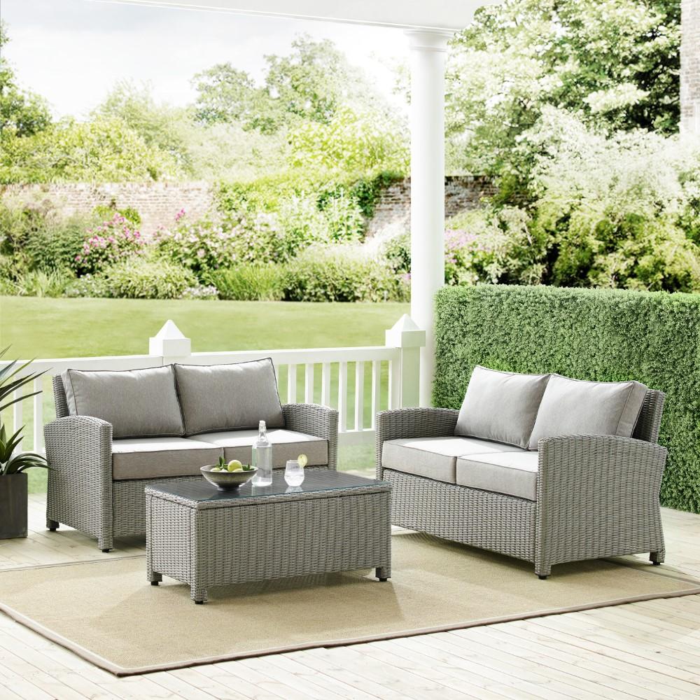 Crosley Furniture - Bradenton 3 Piece Outdoor Wicker Conversation Set Gray/Gray - 2 Loveseats & One Coffee Table - KO70165-GY veiw 5
