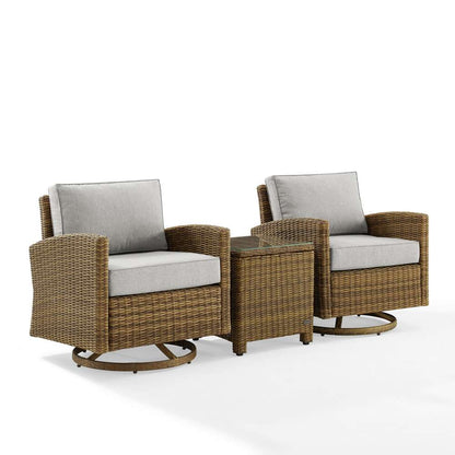 Crosley Furniture - Bradenton 3Pc Outdoor Wicker Swivel Rocker Chair Set Gray/Weathered Brown - Side Table & 2 Swivel Rockers - KO70424WB-GY veiw 2