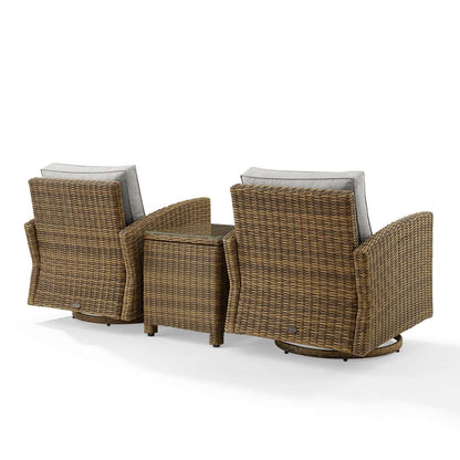 Crosley Furniture - Bradenton 3Pc Outdoor Wicker Swivel Rocker Chair Set Gray/Weathered Brown - Side Table & 2 Swivel Rockers - KO70424WB-GY veiw 4