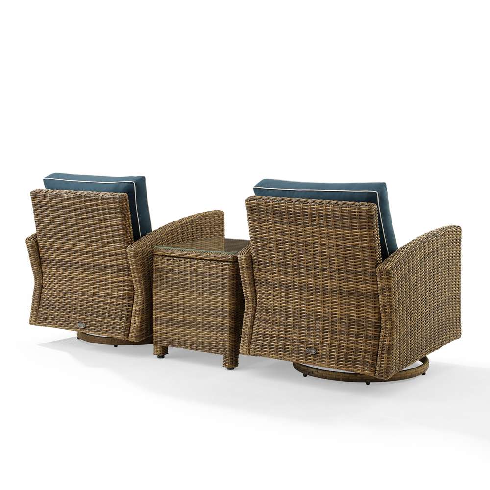 Crosley Furniture - Bradenton 3Pc Outdoor Wicker Swivel Rocker Chair Set Navy/Weathered Brown - Side Table & 2 Swivel Rockers - KO70424WB-NV veiw 4