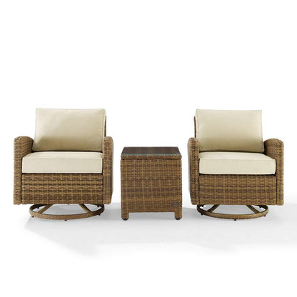 Crosley Furniture - Bradenton 3Pc Outdoor Wicker Swivel Rocker Chair Set Sand/Weathered Brown - Side Table & 2 Swivel Rockers - KO70424WB-SA veiw 3