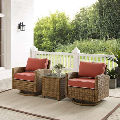 Crosley Furniture - Bradenton 3Pc Outdoor Wicker Swivel Rocker Chair Set Sangria/Weathered Brown - Side Table & 2 Swivel Rockers - KO70424WB-SG veiw 1