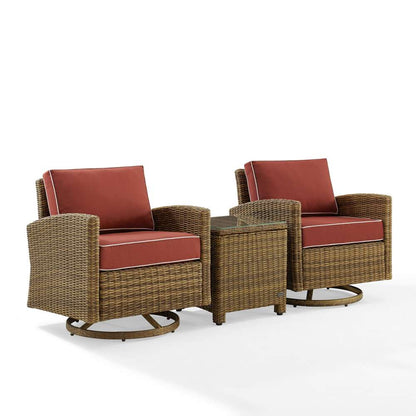 Crosley Furniture - Bradenton 3Pc Outdoor Wicker Swivel Rocker Chair Set Sangria/Weathered Brown - Side Table & 2 Swivel Rockers - KO70424WB-SG veiw 2