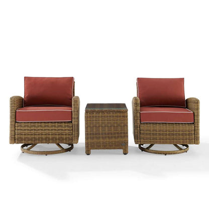 Crosley Furniture - Bradenton 3Pc Outdoor Wicker Swivel Rocker Chair Set Sangria/Weathered Brown - Side Table & 2 Swivel Rockers - KO70424WB-SG veiw 3