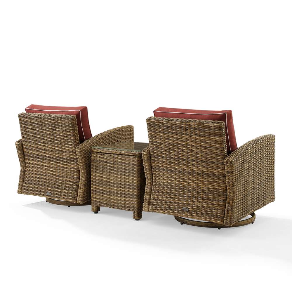 Crosley Furniture - Bradenton 3Pc Outdoor Wicker Swivel Rocker Chair Set Sangria/Weathered Brown - Side Table & 2 Swivel Rockers - KO70424WB-SG veiw 4