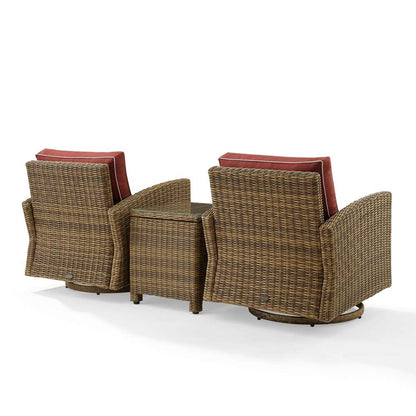 Crosley Furniture - Bradenton 3Pc Outdoor Wicker Swivel Rocker Chair Set Sangria/Weathered Brown - Side Table & 2 Swivel Rockers - KO70424WB-SG veiw 4