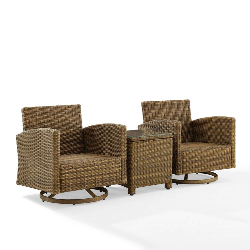 Crosley Furniture - Bradenton 3Pc Outdoor Wicker Swivel Rocker Chair Set Sangria/Weathered Brown - Side Table & 2 Swivel Rockers - KO70424WB-SG veiw 5