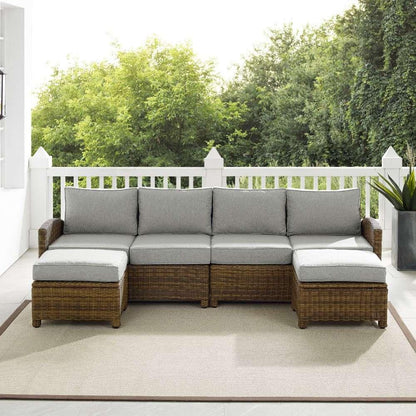Crosley Furniture - Bradenton 4Pc Outdoor Wicker Sectional Set Gray -Weathered Brown - Left Loveseat, Right Loveseat, and 2 Ottomans - KO70187WB-GY veiw 2