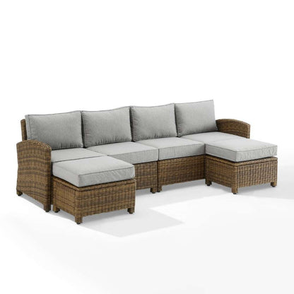 Crosley Furniture - Bradenton 4Pc Outdoor Wicker Sectional Set Gray -Weathered Brown - Left Loveseat, Right Loveseat, and 2 Ottomans - KO70187WB-GY veiw 5
