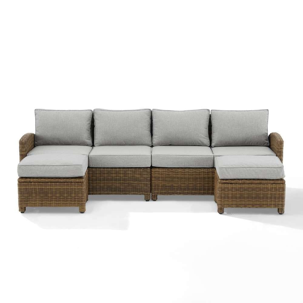 Crosley Furniture - Bradenton 4Pc Outdoor Wicker Sectional Set Gray -Weathered Brown - Left Loveseat, Right Loveseat, and 2 Ottomans - KO70187WB-GY veiw 6