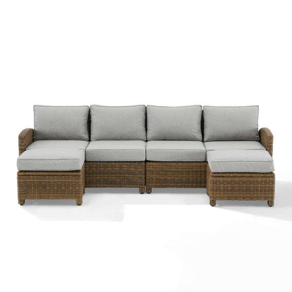 Crosley Furniture - Bradenton 4Pc Outdoor Wicker Sectional Set Gray -Weathered Brown - Left Loveseat, Right Loveseat, and 2 Ottomans - KO70187WB-GY veiw 6