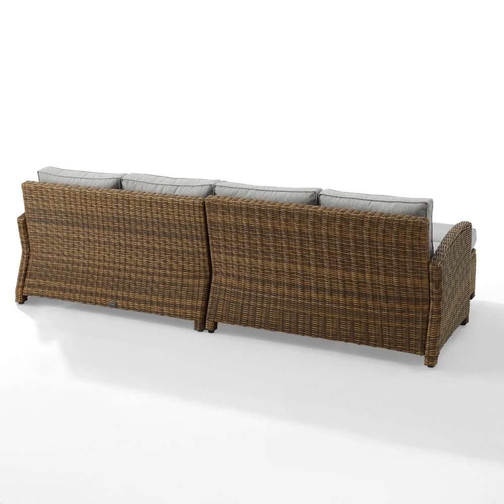 Crosley Furniture - Bradenton 4Pc Outdoor Wicker Sectional Set Gray -Weathered Brown - Left Loveseat, Right Loveseat, and 2 Ottomans - KO70187WB-GY veiw 7