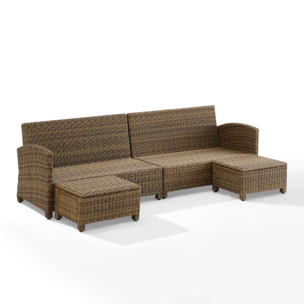 Crosley Furniture - Bradenton 4Pc Outdoor Wicker Sectional Set Gray -Weathered Brown - Left Loveseat, Right Loveseat, and 2 Ottomans - KO70187WB-GY veiw 8