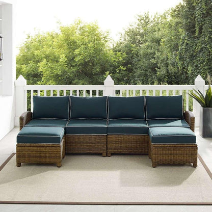 Crosley Furniture - Bradenton 4Pc Outdoor Wicker Sectional Set Navy -Weathered Brown - Left Loveseat, Right Loveseat, and 2 Ottomans - KO70187WB-NV veiw 2