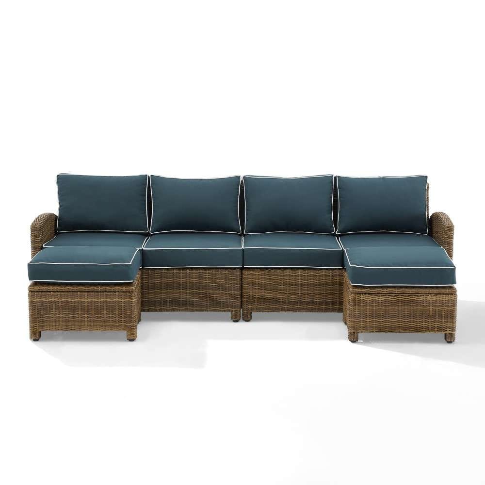 Crosley Furniture - Bradenton 4Pc Outdoor Wicker Sectional Set Navy -Weathered Brown - Left Loveseat, Right Loveseat, and 2 Ottomans - KO70187WB-NV veiw 6