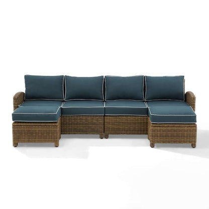 Crosley Furniture - Bradenton 4Pc Outdoor Wicker Sectional Set Navy -Weathered Brown - Left Loveseat, Right Loveseat, and 2 Ottomans - KO70187WB-NV veiw 6