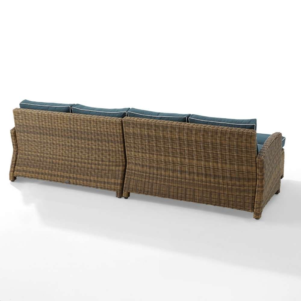 Crosley Furniture - Bradenton 4Pc Outdoor Wicker Sectional Set Navy -Weathered Brown - Left Loveseat, Right Loveseat, and 2 Ottomans - KO70187WB-NV veiw 7