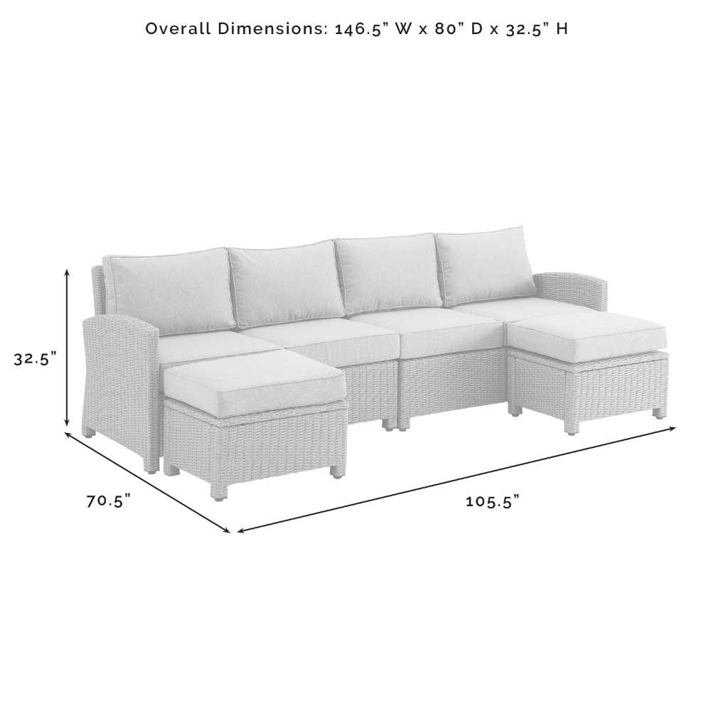 Crosley Furniture - Bradenton 4Pc Outdoor Wicker Sectional Set Navy -Weathered Brown - Left Loveseat, Right Loveseat, and 2 Ottomans - KO70187WB-NV veiw 9
