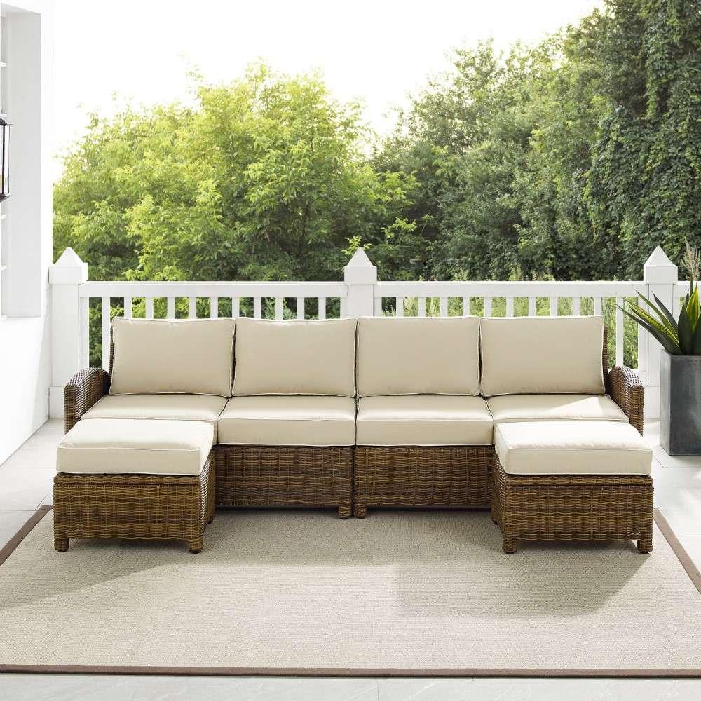 Crosley Furniture - Bradenton 4Pc Outdoor Wicker Sectional Set Sand -Weathered Brown - Left Loveseat, Right Loveseat, and 2 Ottomans - KO70187WB-SA veiw 2
