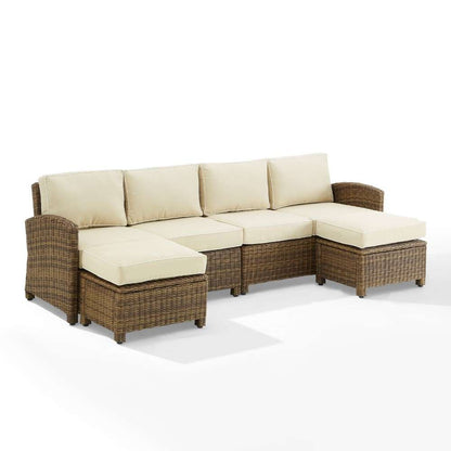 Crosley Furniture - Bradenton 4Pc Outdoor Wicker Sectional Set Sand -Weathered Brown - Left Loveseat, Right Loveseat, and 2 Ottomans - KO70187WB-SA veiw 5
