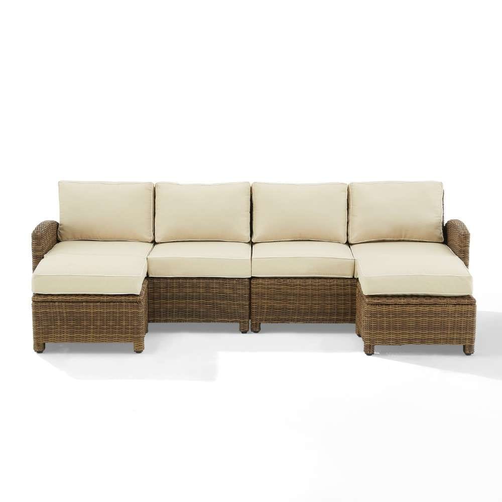 Crosley Furniture - Bradenton 4Pc Outdoor Wicker Sectional Set Sand -Weathered Brown - Left Loveseat, Right Loveseat, and 2 Ottomans - KO70187WB-SA veiw 6