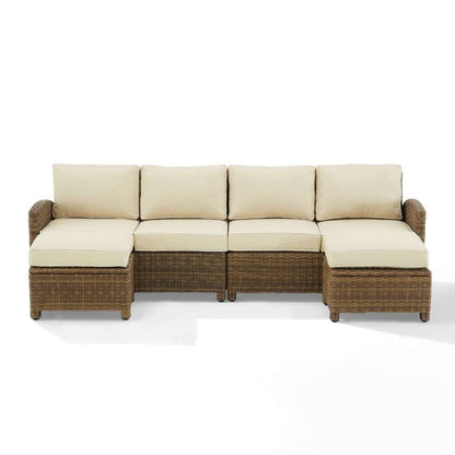 Crosley Furniture - Bradenton 4Pc Outdoor Wicker Sectional Set Sand -Weathered Brown - Left Loveseat, Right Loveseat, and 2 Ottomans - KO70187WB-SA veiw 6