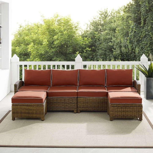 Crosley Furniture - Bradenton 4Pc Outdoor Wicker Sectional Set Sangria -Weathered Brown - Left Loveseat, Right Loveseat, and 2 Ottomans - KO70187WB-SG veiw 2