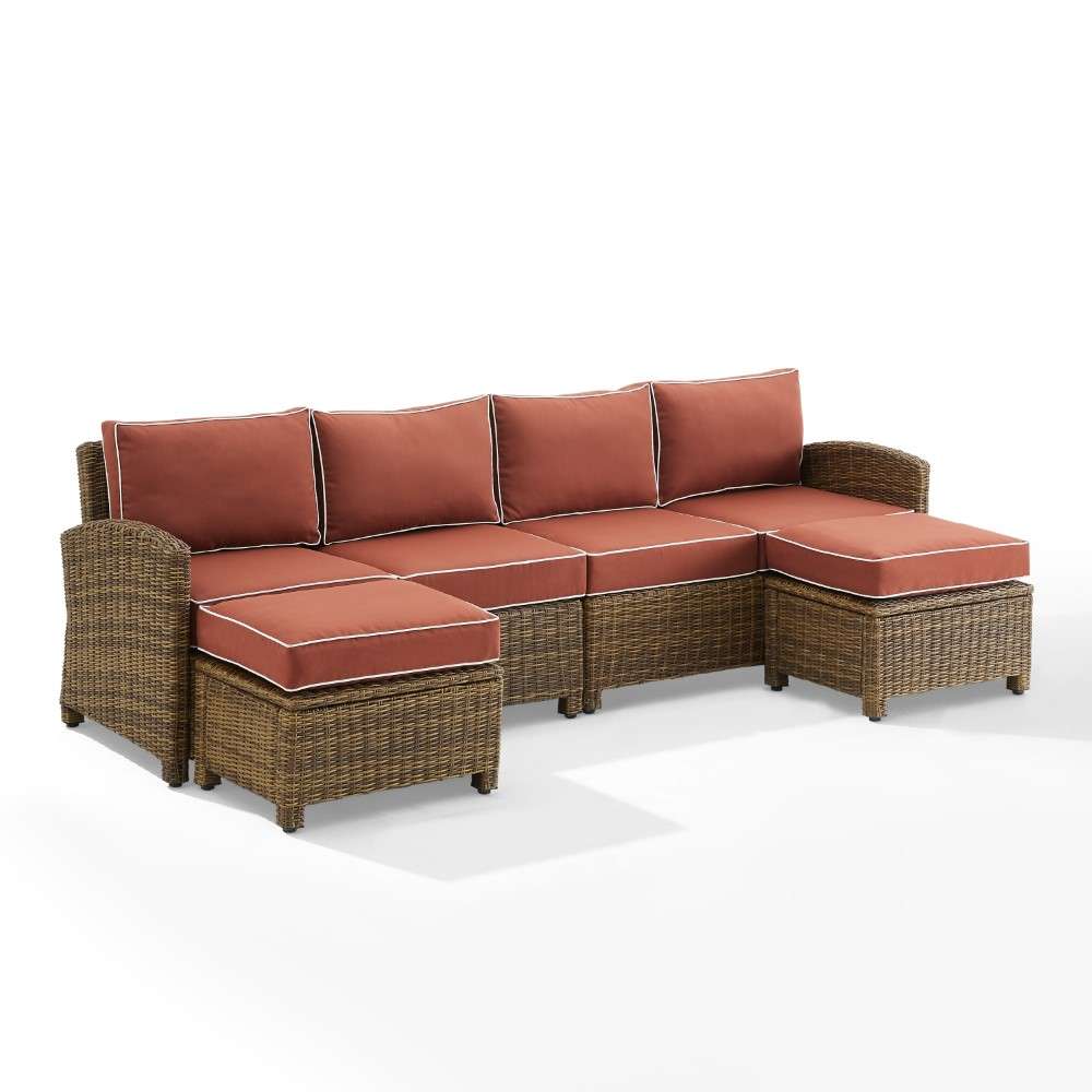 Crosley Furniture - Bradenton 4Pc Outdoor Wicker Sectional Set Sangria -Weathered Brown - Left Loveseat, Right Loveseat, and 2 Ottomans - KO70187WB-SG veiw 5