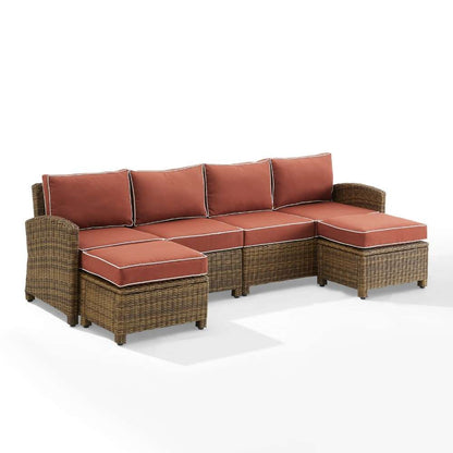 Crosley Furniture - Bradenton 4Pc Outdoor Wicker Sectional Set Sangria -Weathered Brown - Left Loveseat, Right Loveseat, and 2 Ottomans - KO70187WB-SG veiw 5