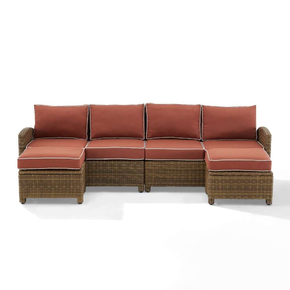 Crosley Furniture - Bradenton 4Pc Outdoor Wicker Sectional Set Sangria -Weathered Brown - Left Loveseat, Right Loveseat, and 2 Ottomans - KO70187WB-SG veiw 6
