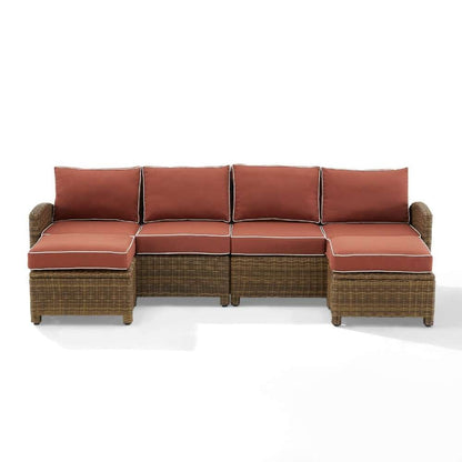 Crosley Furniture - Bradenton 4Pc Outdoor Wicker Sectional Set Sangria -Weathered Brown - Left Loveseat, Right Loveseat, and 2 Ottomans - KO70187WB-SG veiw 6