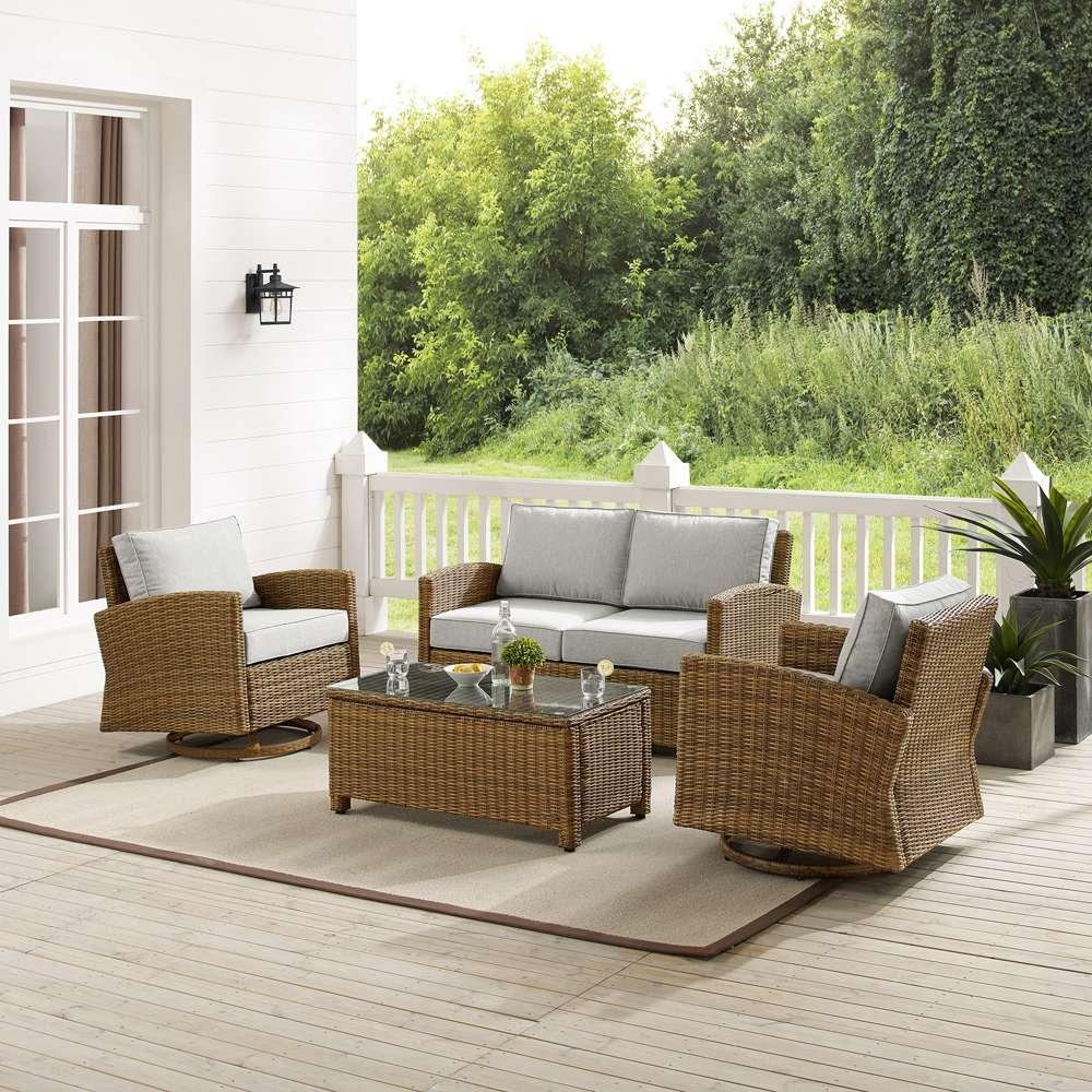 Crosley Furniture - Bradenton 4Pc Swivel Rocker Conversation Set Gray/Weathered Brown - Coffee Table, Loveseat, & 2 Swivel Rockers - KO70426WB-GY veiw 1