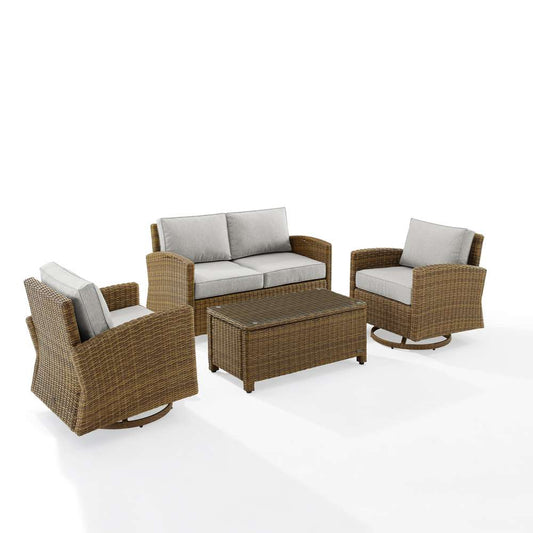 Crosley Furniture - Bradenton 4Pc Swivel Rocker Conversation Set Gray/Weathered Brown - Coffee Table, Loveseat, & 2 Swivel Rockers - KO70426WB-GY veiw 2