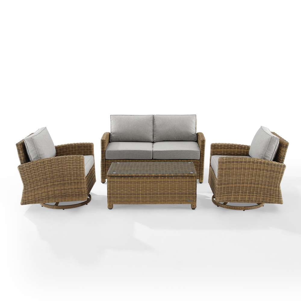 Crosley Furniture - Bradenton 4Pc Swivel Rocker Conversation Set Gray/Weathered Brown - Coffee Table, Loveseat, & 2 Swivel Rockers - KO70426WB-GY veiw 3