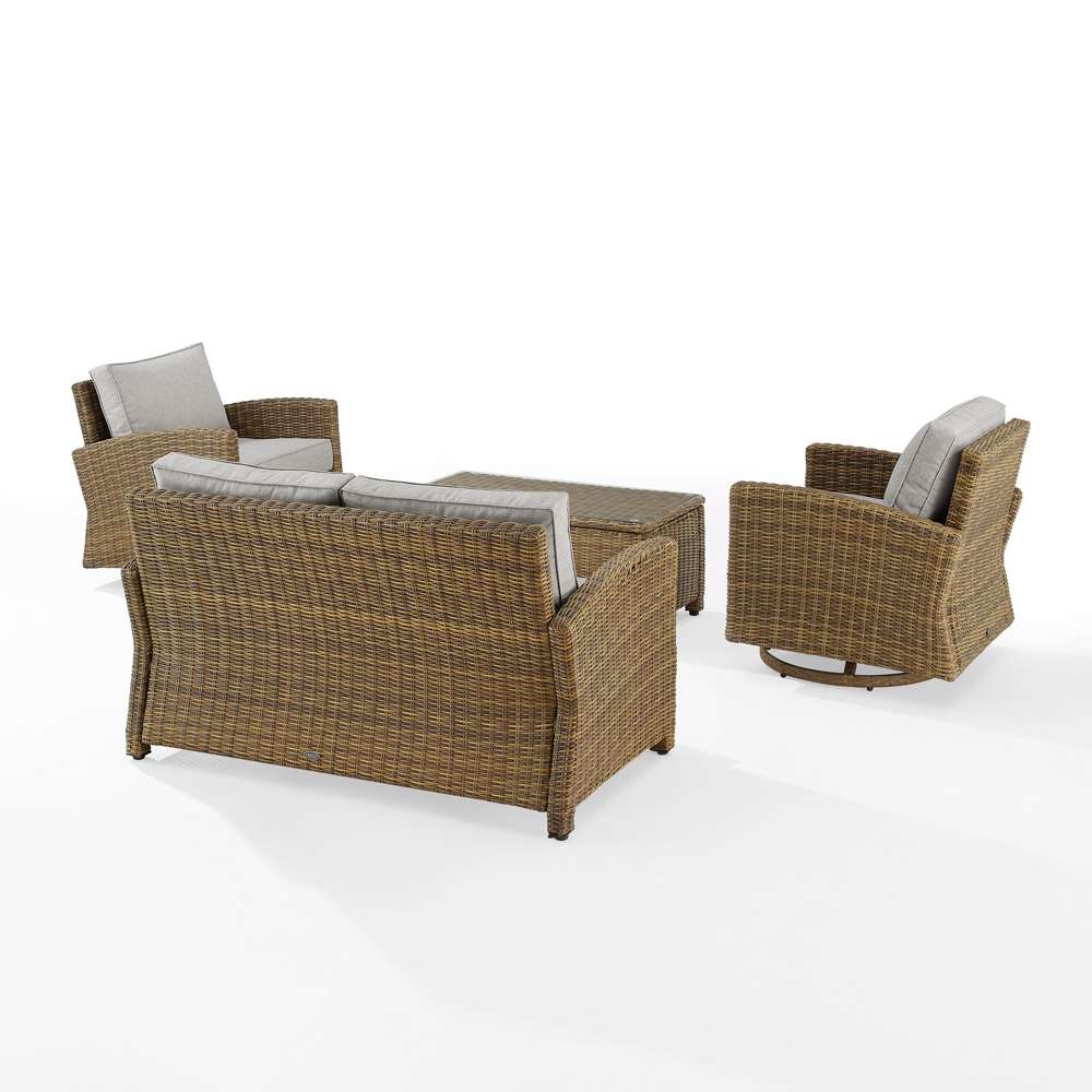 Crosley Furniture - Bradenton 4Pc Swivel Rocker Conversation Set Gray/Weathered Brown - Coffee Table, Loveseat, & 2 Swivel Rockers - KO70426WB-GY veiw 4
