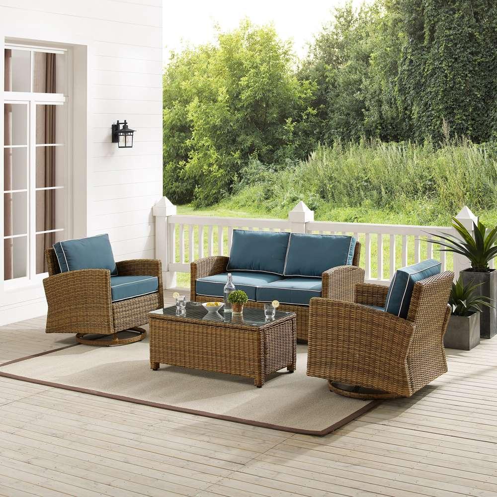 Crosley Furniture - Bradenton 4Pc Swivel Rocker Conversation Set Navy/Weathered Brown - Coffee Table, Loveseat, & 2 Swivel Rockers - KO70426WB-NV veiw 1