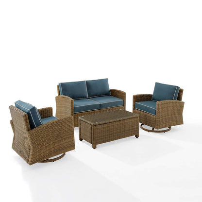 Crosley Furniture - Bradenton 4Pc Swivel Rocker Conversation Set Navy/Weathered Brown - Coffee Table, Loveseat, & 2 Swivel Rockers - KO70426WB-NV veiw 2