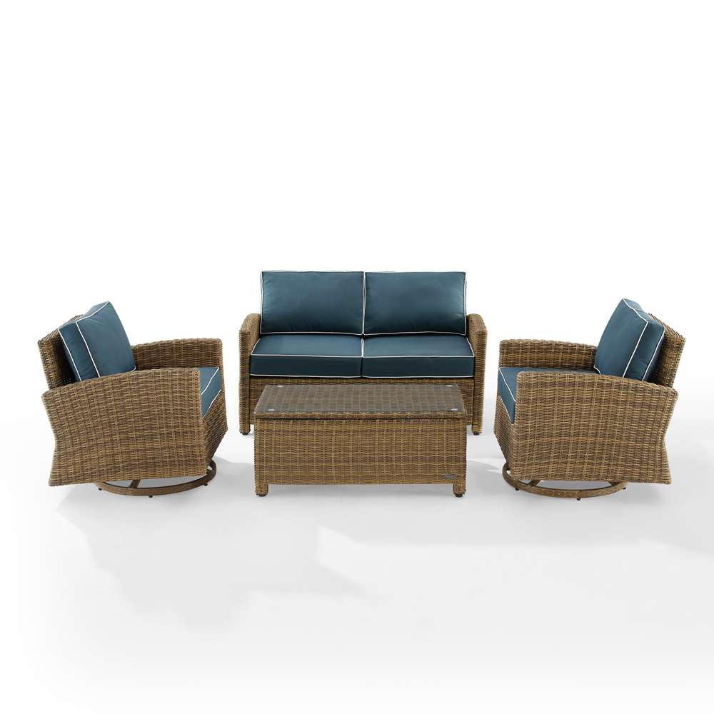 Crosley Furniture - Bradenton 4Pc Swivel Rocker Conversation Set Navy/Weathered Brown - Coffee Table, Loveseat, & 2 Swivel Rockers - KO70426WB-NV veiw 3